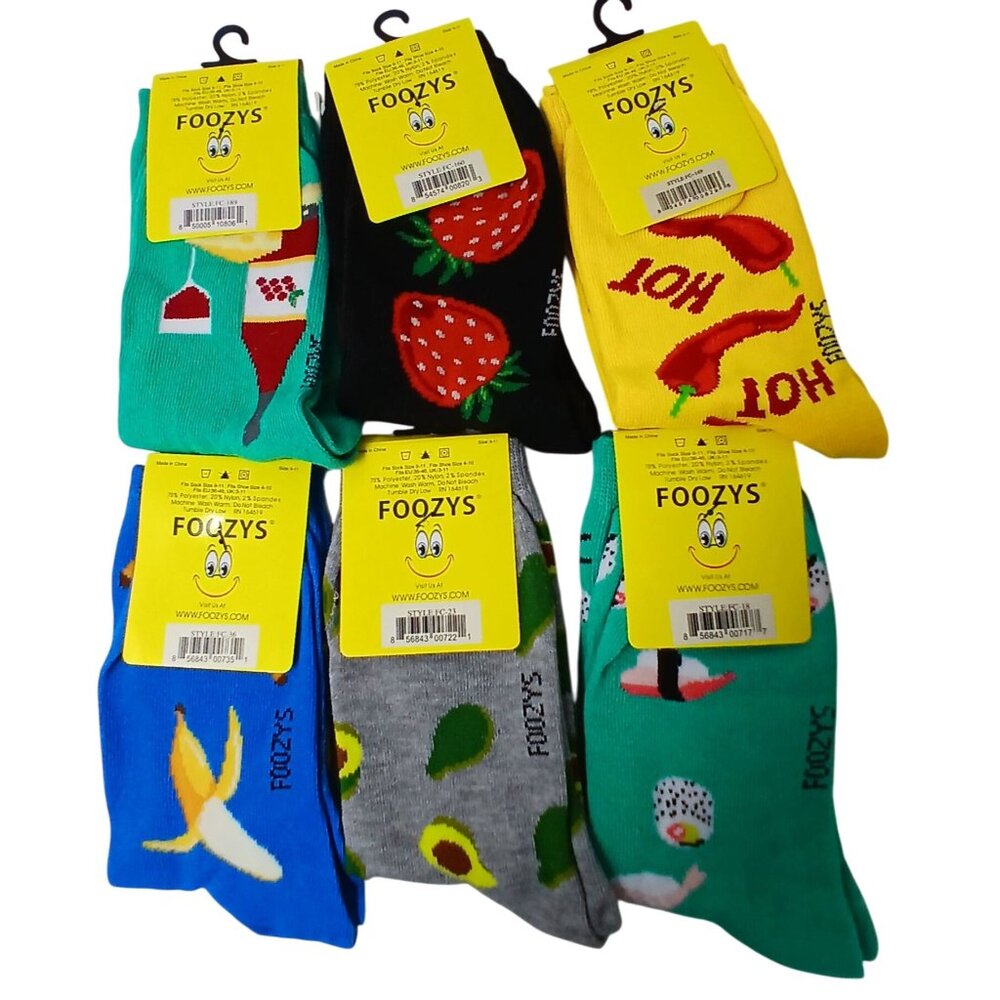 Foozys 6 Pair Foodie Sock Bundle  Women Banana Suchi Strawberry Wine Pepper #D42 - Picture 2 of 6